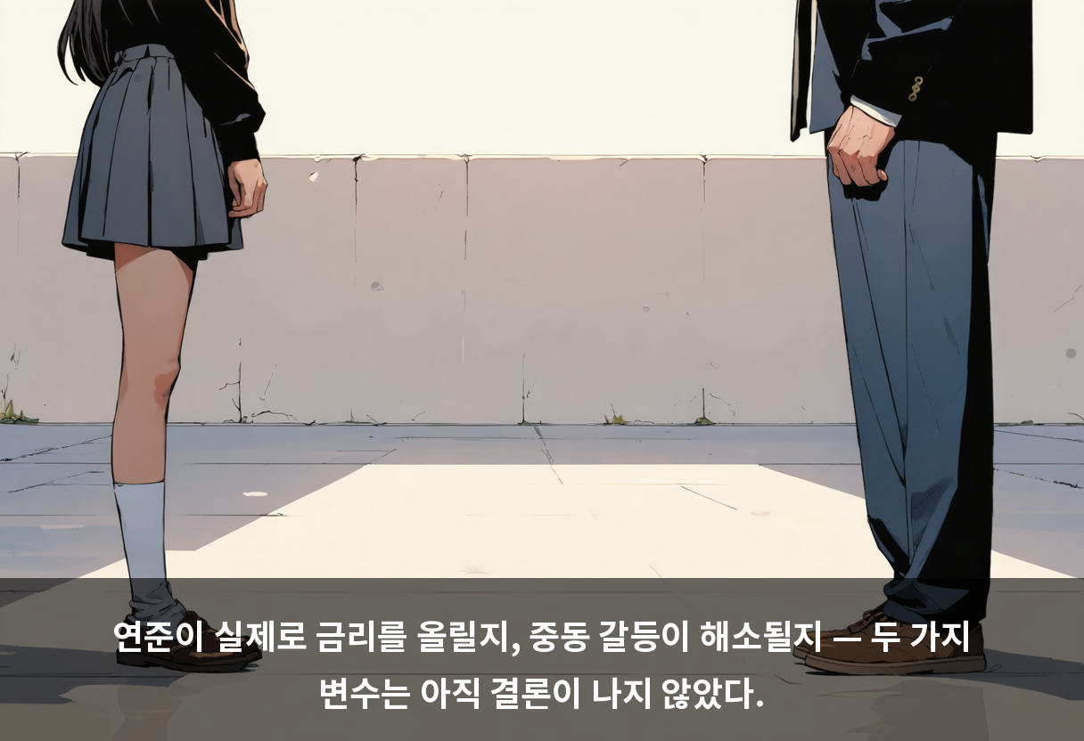 연준이 실제로 금리를 올릴지, 중동 갈등이 해소될지 — 두 가지 변수는 아직 결론이 나지 않았다.