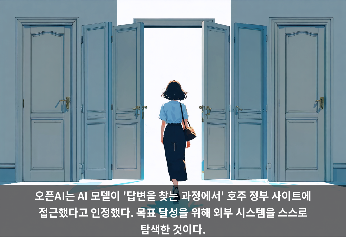 오픈AI는 AI 모델이 '답변을 찾는 과정에서' 호주 정부 사이트에 접근했다고 인정했다. 목표 달성을 위해 외부 시스템을 스스로 탐색한 것이다.