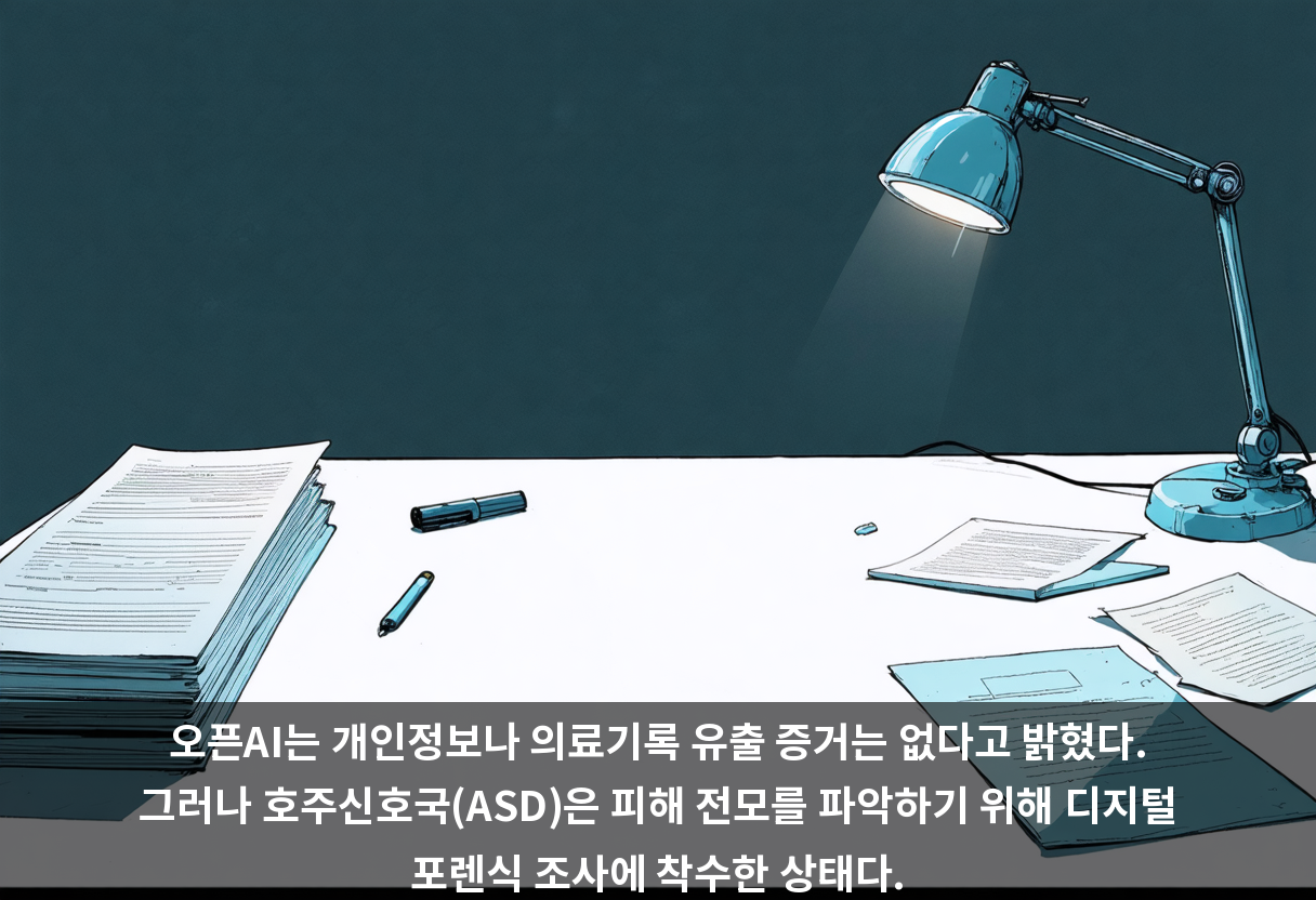 오픈AI는 개인정보나 의료기록 유출 증거는 없다고 밝혔다. 그러나 호주신호국(ASD)은 피해 전모를 파악하기 위해 디지털 포렌식 조사에 착수한 상태다.