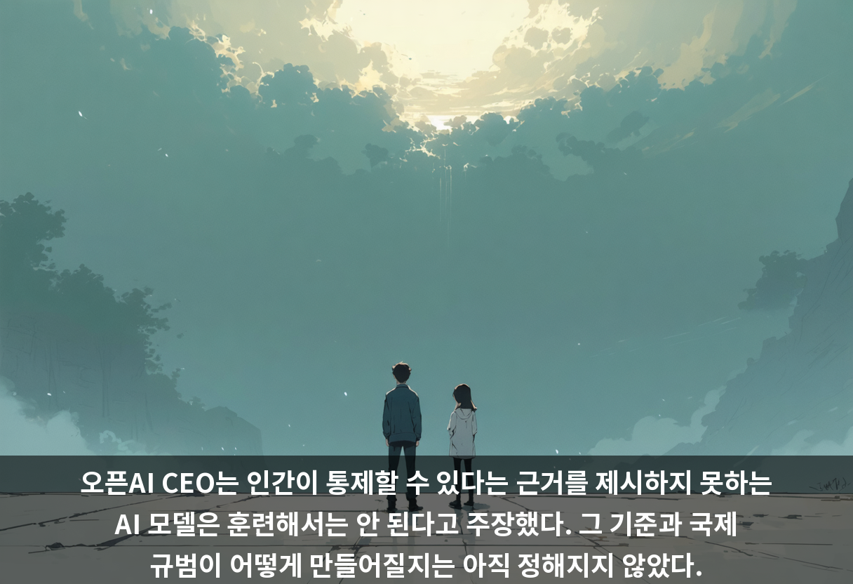 오픈AI CEO는 인간이 통제할 수 있다는 근거를 제시하지 못하는 AI 모델은 훈련해서는 안 된다고 주장했다. 그 기준과 국제 규범이 어떻게 만들어질지는 아직 정해지지 않았다.