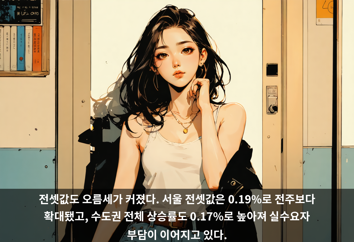 전셋값도 오름세가 커졌다. 서울 전셋값은 0.19%로 전주보다 확대됐고, 수도권 전체 상승률도 0.17%로 높아져 실수요자 부담이 이어지고 있다.