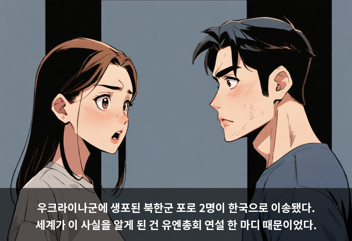 우크라이나군에 생포된 북한군 포로 2명이 한국으로 이송됐다. 세계가 이 사실을 알게 된 건 유엔총회 연설 한 마디 때문이었다.