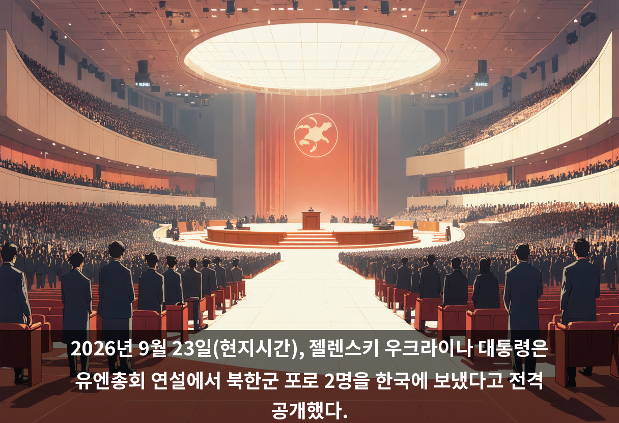 2026년 9월 23일(현지시간), 젤렌스키 우크라이나 대통령은 유엔총회 연설에서 북한군 포로 2명을 한국에 보냈다고 전격 공개했다.