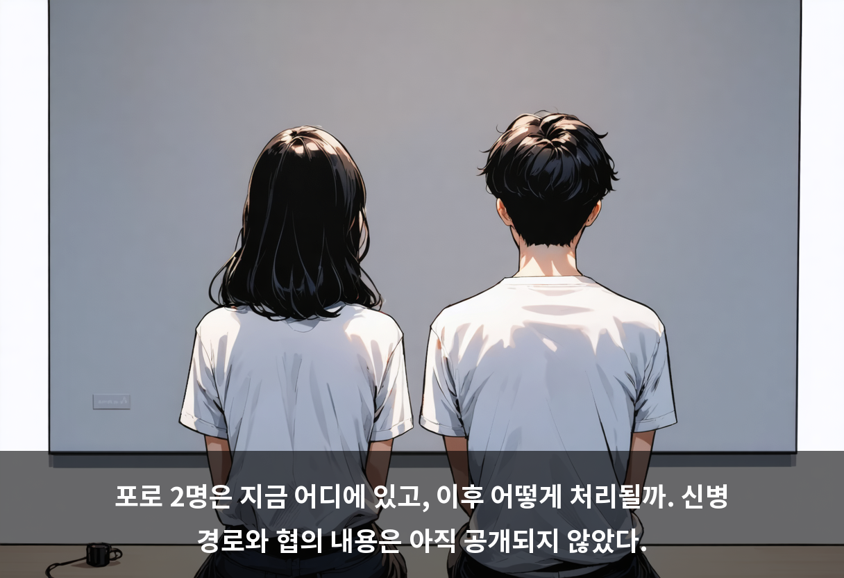 포로 2명은 지금 어디에 있고, 이후 어떻게 처리될까. 신병 경로와 협의 내용은 아직 공개되지 않았다.