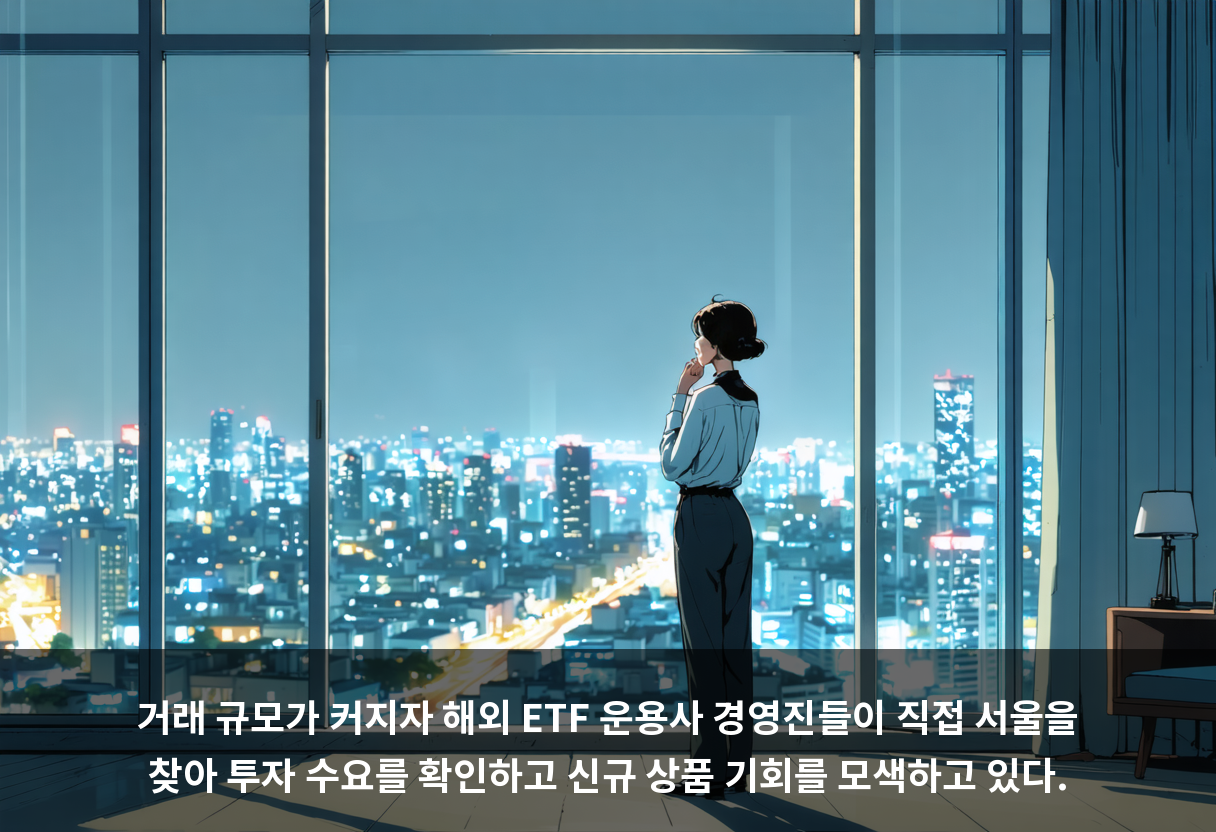 거래 규모가 커지자 해외 ETF 운용사 경영진들이 직접 서울을 찾아 투자 수요를 확인하고 신규 상품 기회를 모색하고 있다.