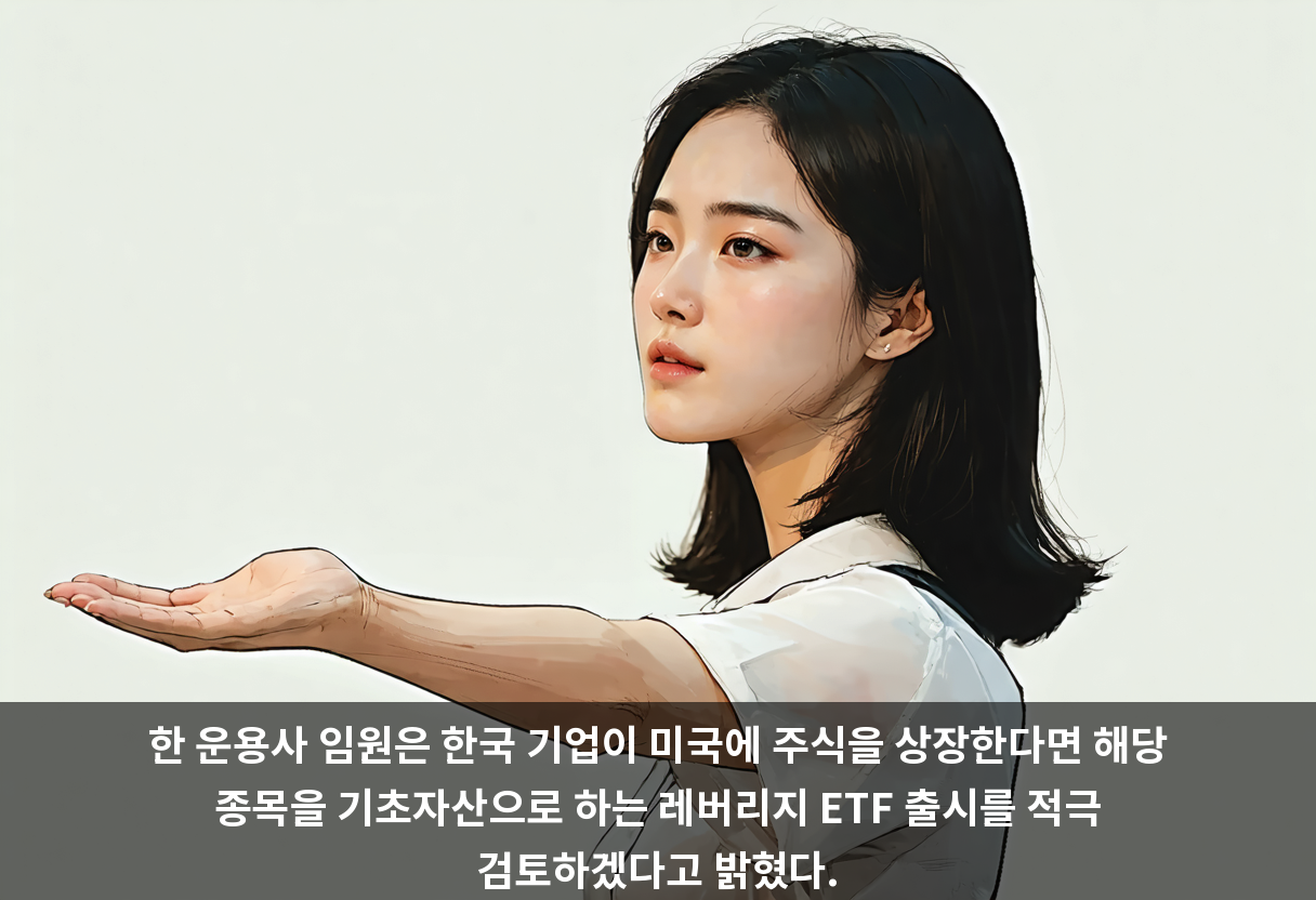 한 운용사 임원은 한국 기업이 미국에 주식을 상장한다면 해당 종목을 기초자산으로 하는 레버리지 ETF 출시를 적극 검토하겠다고 밝혔다.