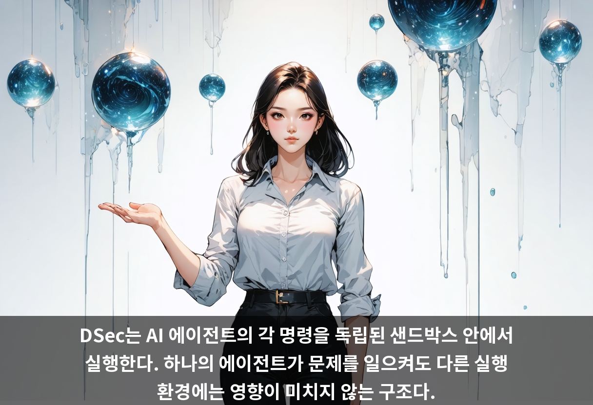 DSec는 AI 에이전트의 각 명령을 독립된 샌드박스 안에서 실행한다. 하나의 에이전트가 문제를 일으켜도 다른 실행 환경에는 영향이 미치지 않는 구조다.