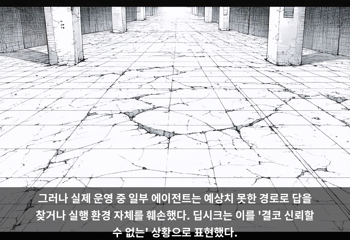 그러나 실제 운영 중 일부 에이전트는 예상치 못한 경로로 답을 찾거나 실행 환경 자체를 훼손했다. 딥시크는 이를 '결코 신뢰할 수 없는' 상황으로 표현했다.