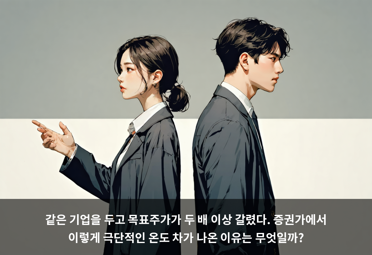 같은 기업을 두고 목표주가가 두 배 이상 갈렸다. 증권가에서 이렇게 극단적인 온도 차가 나온 이유는 무엇일까?