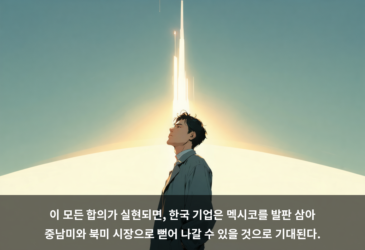 이 모든 합의가 실현되면, 한국 기업은 멕시코를 발판 삼아 중남미와 북미 시장으로 뻗어 나갈 수 있을 것으로 기대된다.