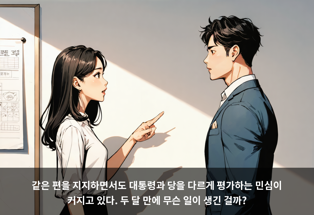 두 달 새 13.6%포인트, 대통령 지지율만 홀로 내려갔습니다 🪢