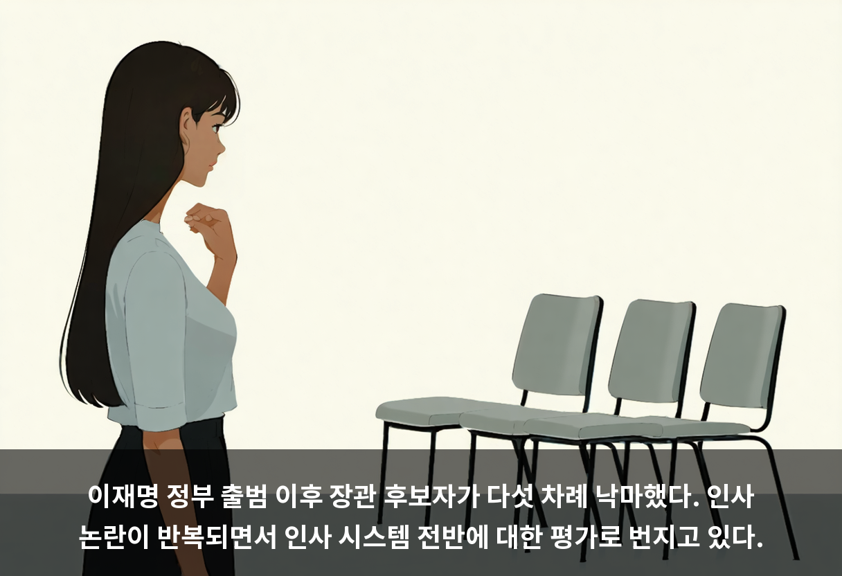 이재명 정부 출범 이후 장관 후보자가 다섯 차례 낙마했다. 인사 논란이 반복되면서 인사 시스템 전반에 대한 평가로 번지고 있다.