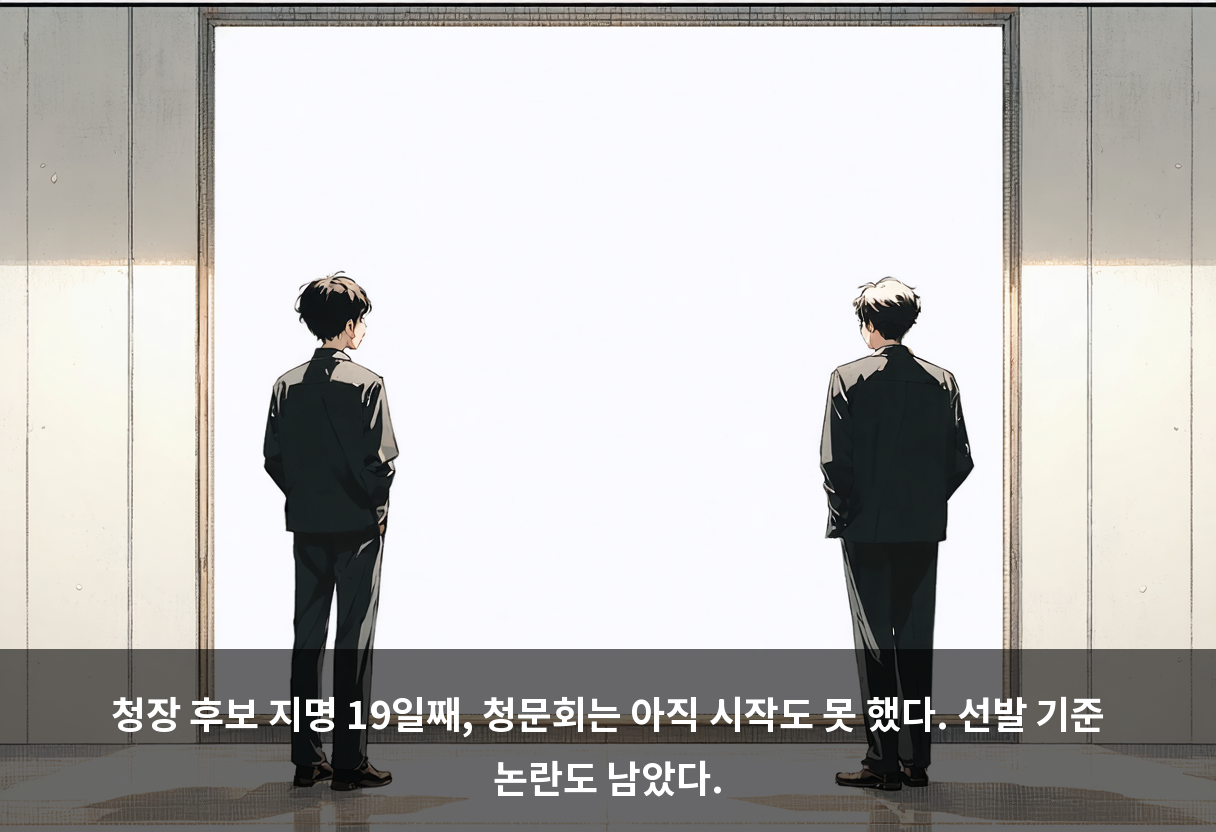 청장 후보 지명 19일째, 청문회는 아직 시작도 못 했다. 선발 기준 논란도 남았다.
