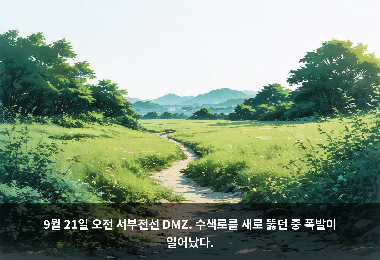 9월 21일 오전 서부전선 DMZ. 수색로를 새로 뚫던 중 폭발이 일어났다.