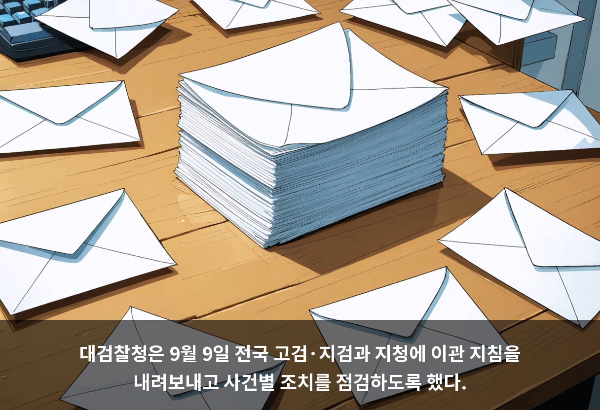 대검찰청은 9월 9일 전국 고검·지검과 지청에 이관 지침을 내려보내고 사건별 조치를 점검하도록 했다.