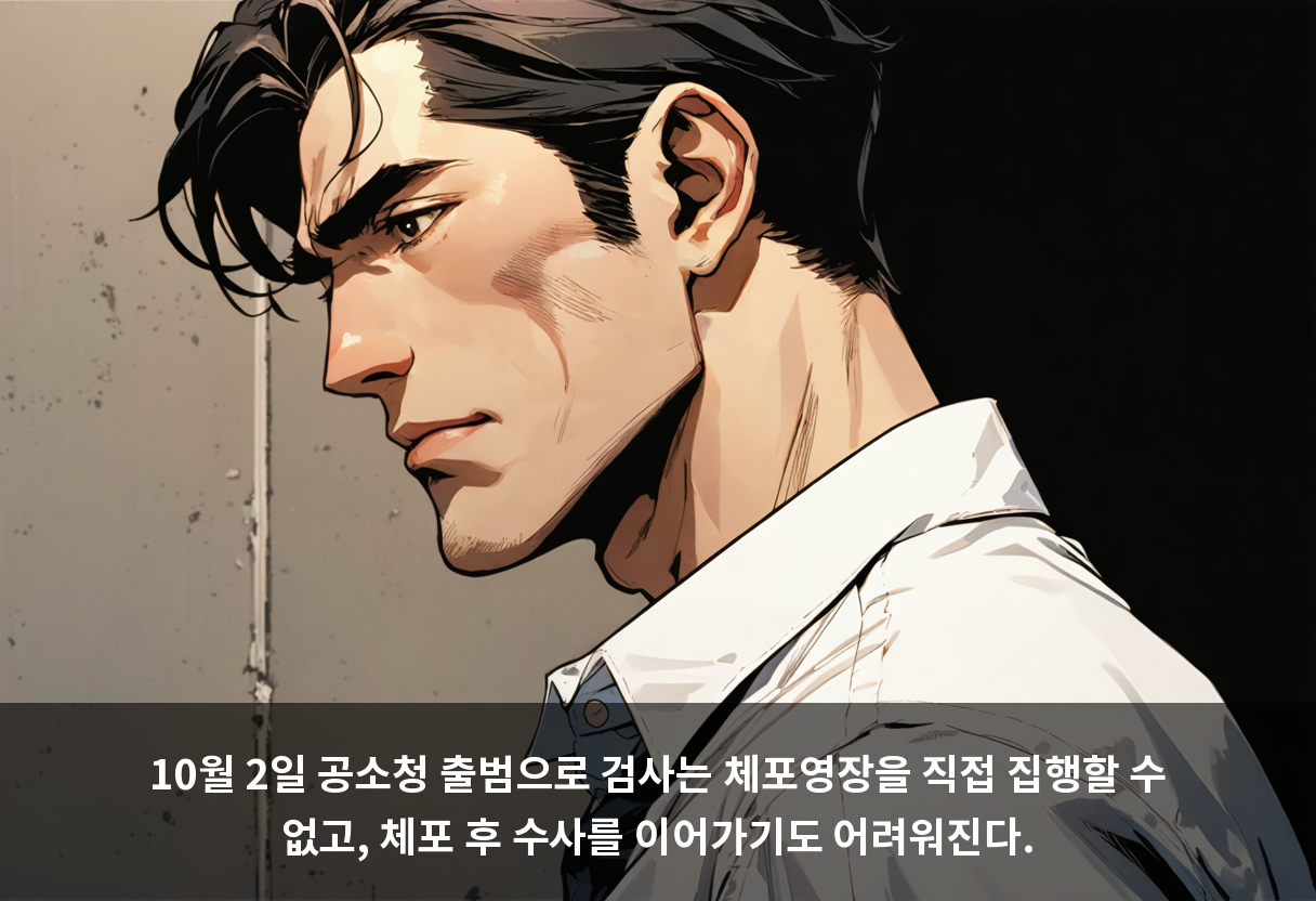 10월 2일 공소청 출범으로 검사는 체포영장을 직접 집행할 수 없고, 체포 후 수사를 이어가기도 어려워진다.