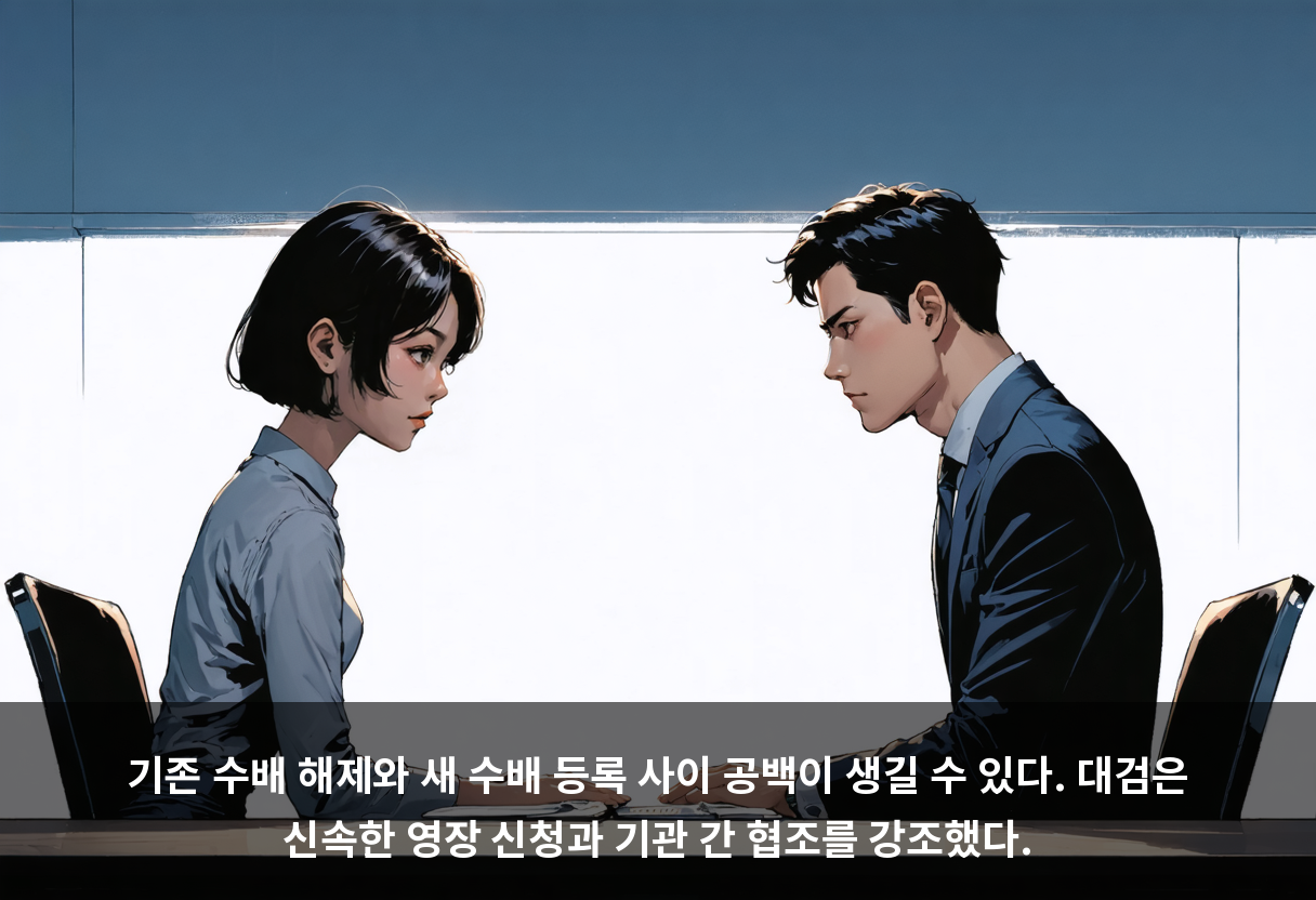 기존 수배 해제와 새 수배 등록 사이 공백이 생길 수 있다. 대검은 신속한 영장 신청과 기관 간 협조를 강조했다.