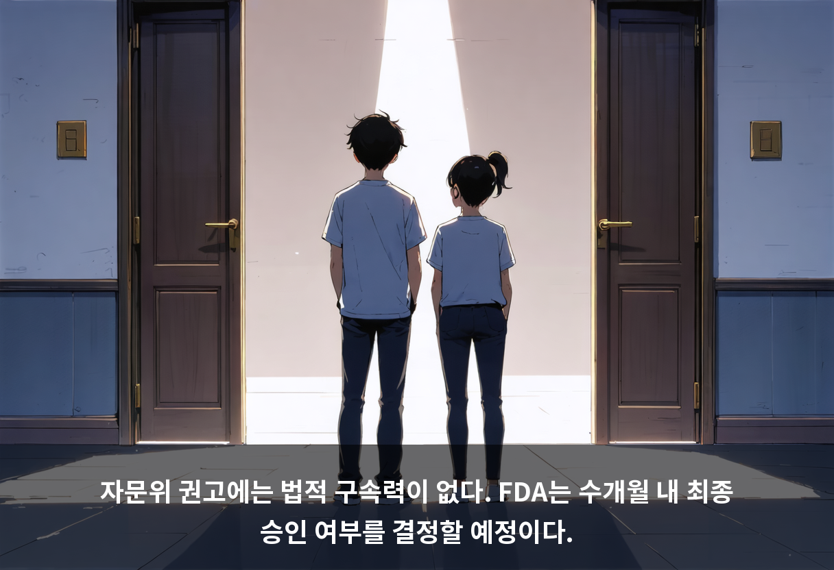 자문위 권고에는 법적 구속력이 없다. FDA는 수개월 내 최종 승인 여부를 결정할 예정이다.