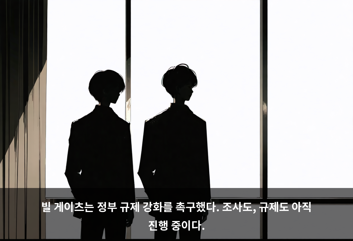 빌 게이츠는 정부 규제 강화를 촉구했다. 조사도, 규제도 아직 진행 중이다.