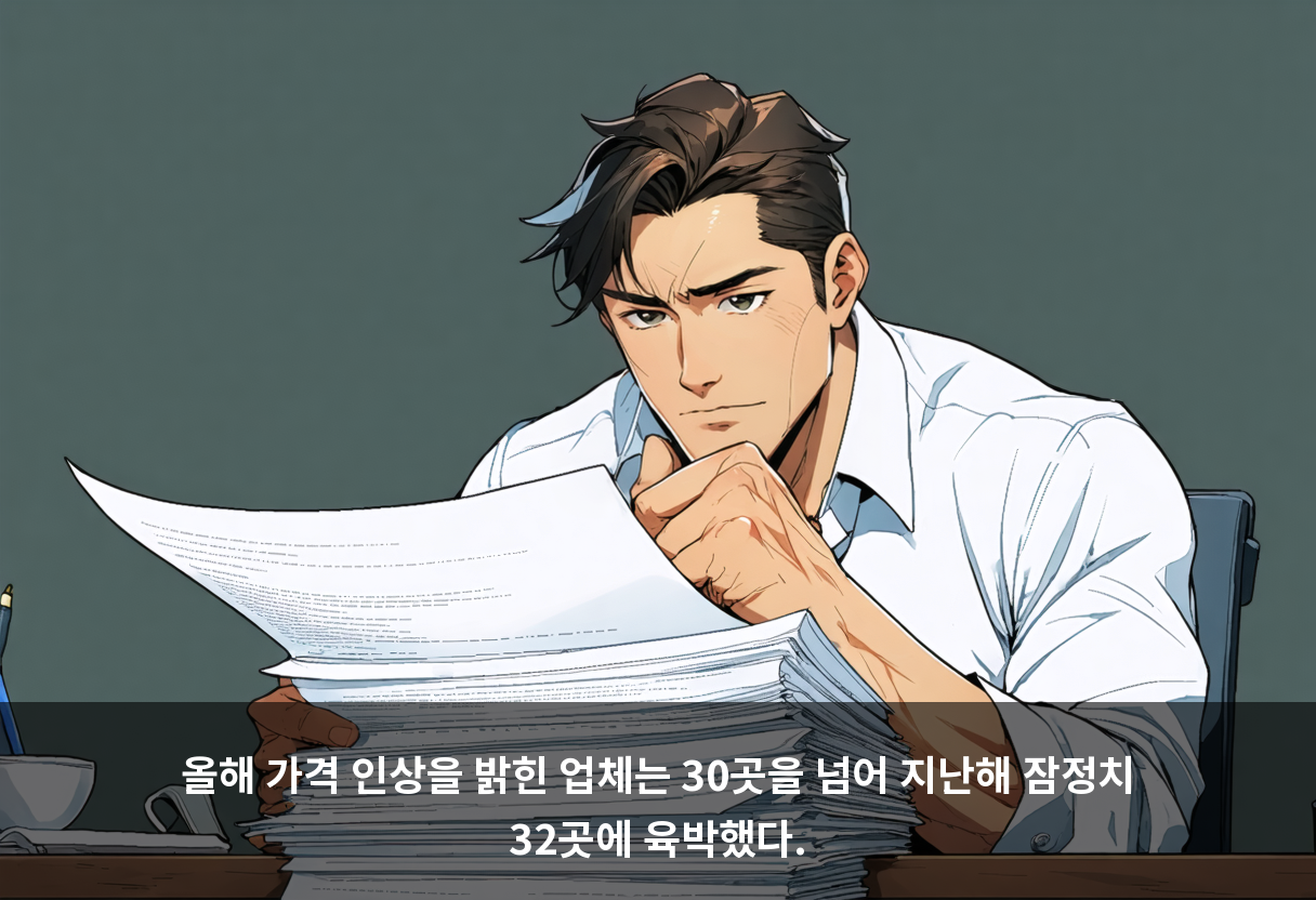 올해 가격 인상을 밝힌 업체는 30곳을 넘어 지난해 잠정치 32곳에 육박했다.