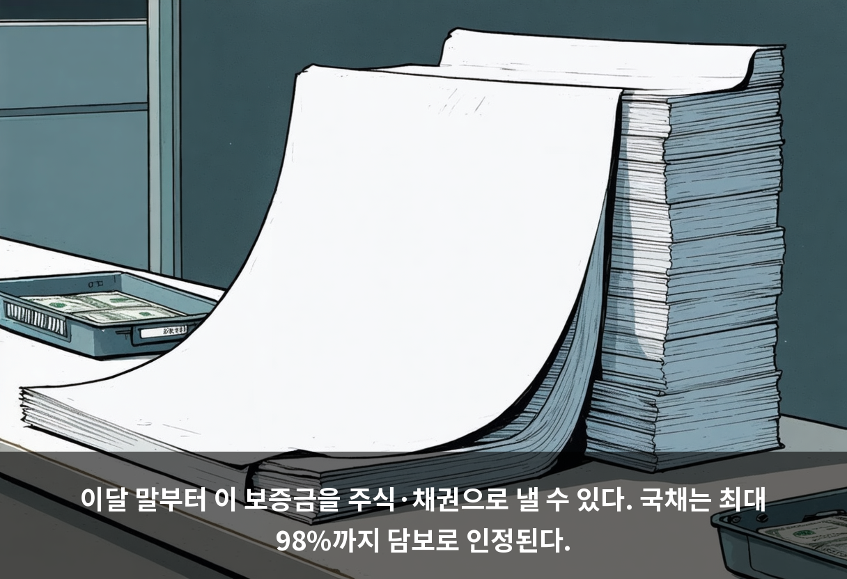 이달 말부터 이 보증금을 주식·채권으로 낼 수 있다. 국채는 최대 98%까지 담보로 인정된다.