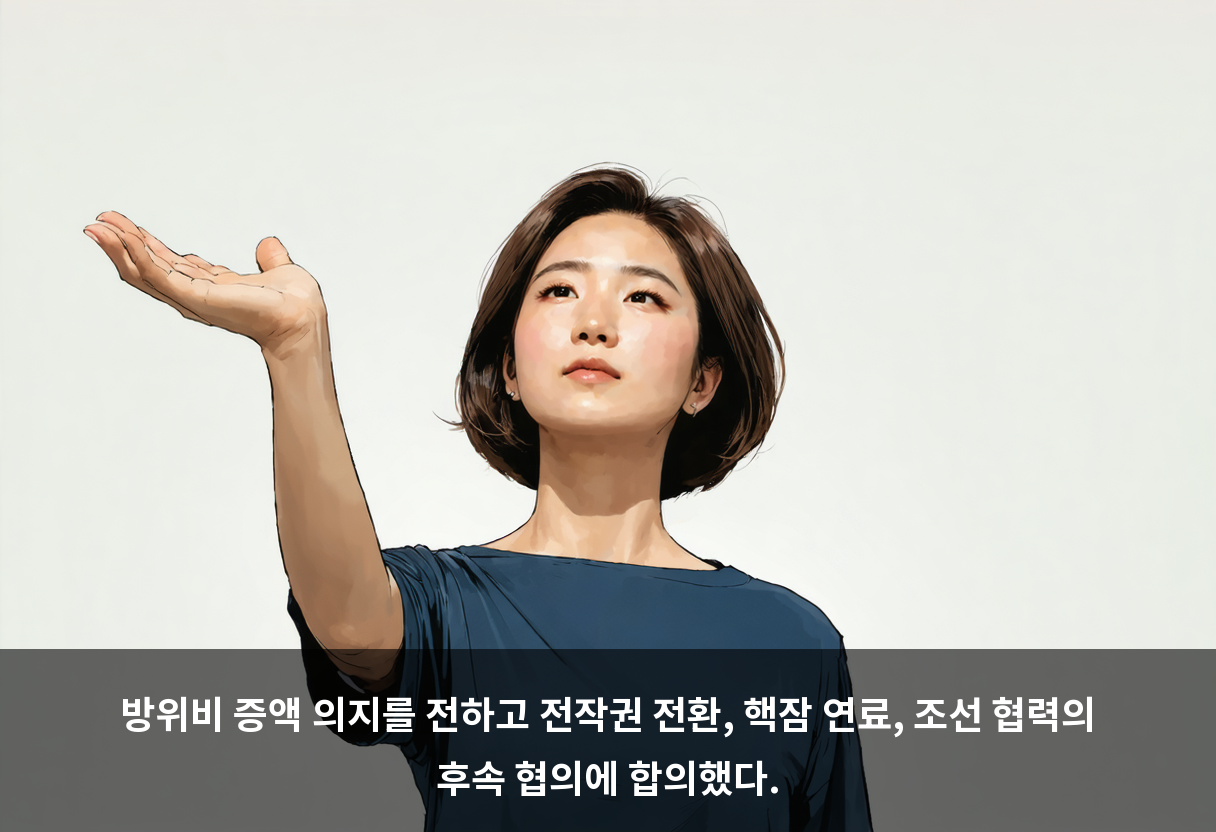 방위비 증액 의지를 전하고 전작권 전환, 핵잠 연료, 조선 협력의 후속 협의에 합의했다.