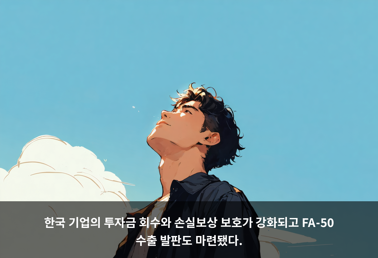 한국 기업의 투자금 회수와 손실보상 보호가 강화되고 FA-50 수출 발판도 마련됐다.