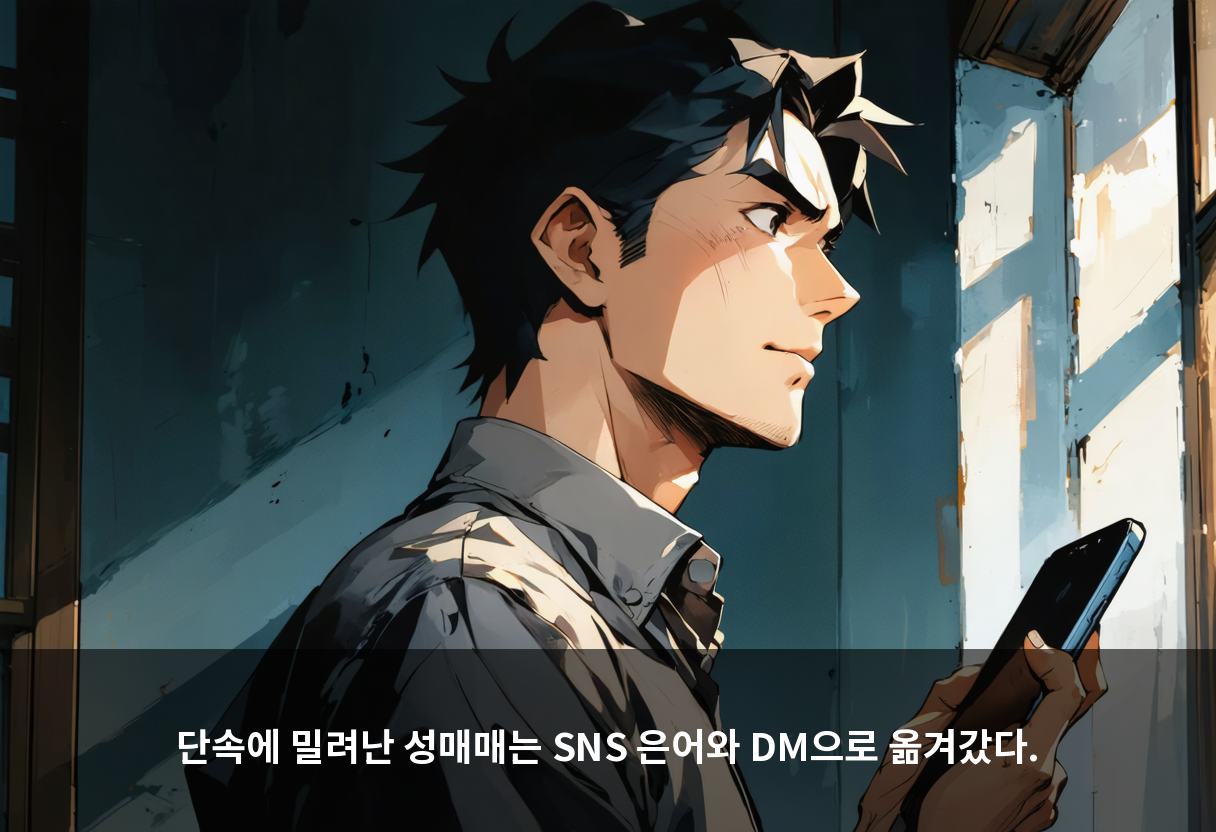 단속에 밀려난 성매매는 SNS 은어와 DM으로 옮겨갔다.
