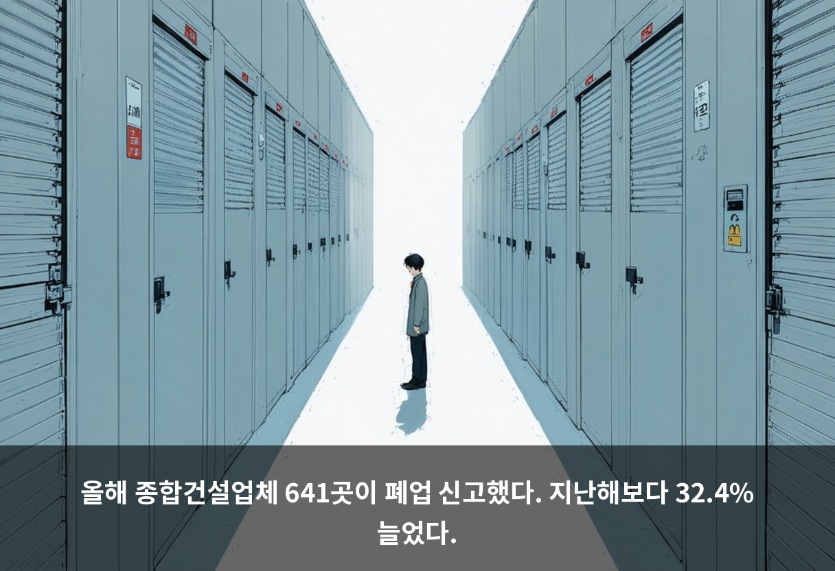 올해 종합건설업체 641곳이 폐업 신고했다. 지난해보다 32.4% 늘었다.