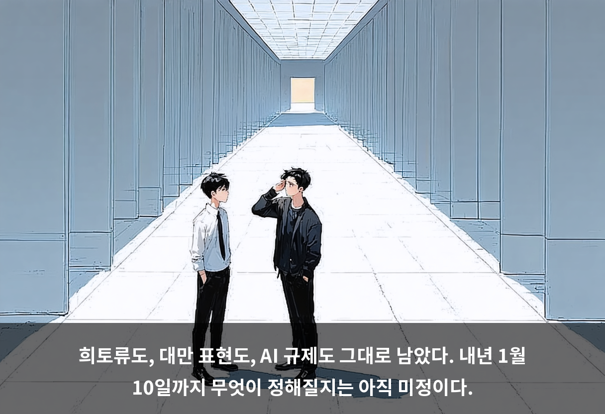 희토류도, 대만 표현도, AI 규제도 그대로 남았다. 내년 1월 10일까지 무엇이 정해질지는 아직 미정이다.