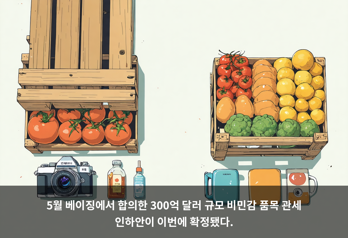 5월 베이징에서 합의한 300억 달러 규모 비민감 품목 관세 인하안이 이번에 확정됐다.