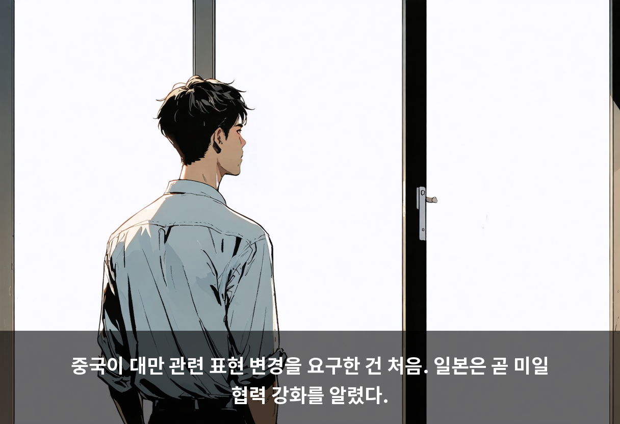 중국이 대만 관련 표현 변경을 요구한 건 처음. 일본은 곧 미일 협력 강화를 알렸다.