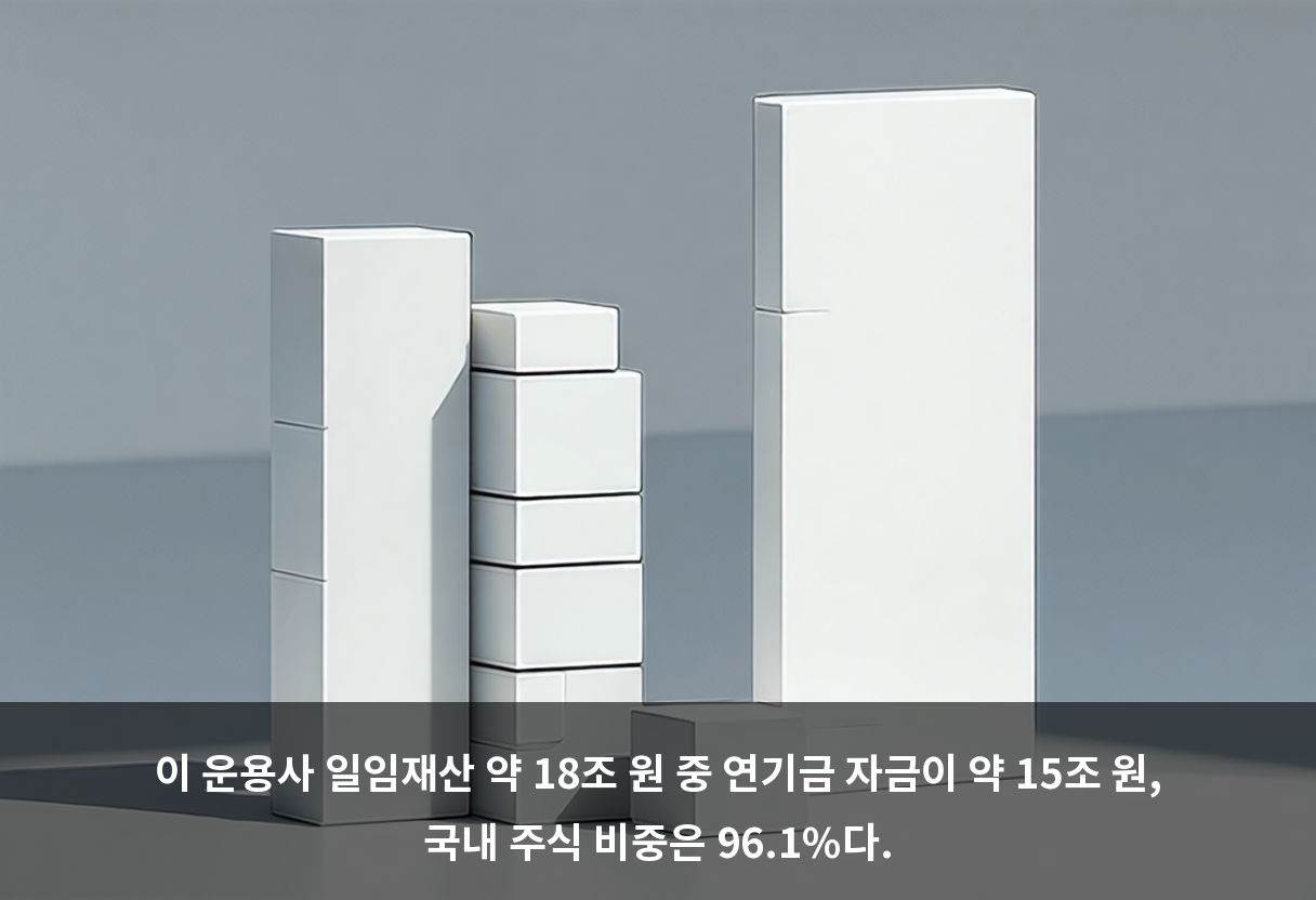 이 운용사 일임재산 약 18조 원 중 연기금 자금이 약 15조 원, 국내 주식 비중은 96.1%다.