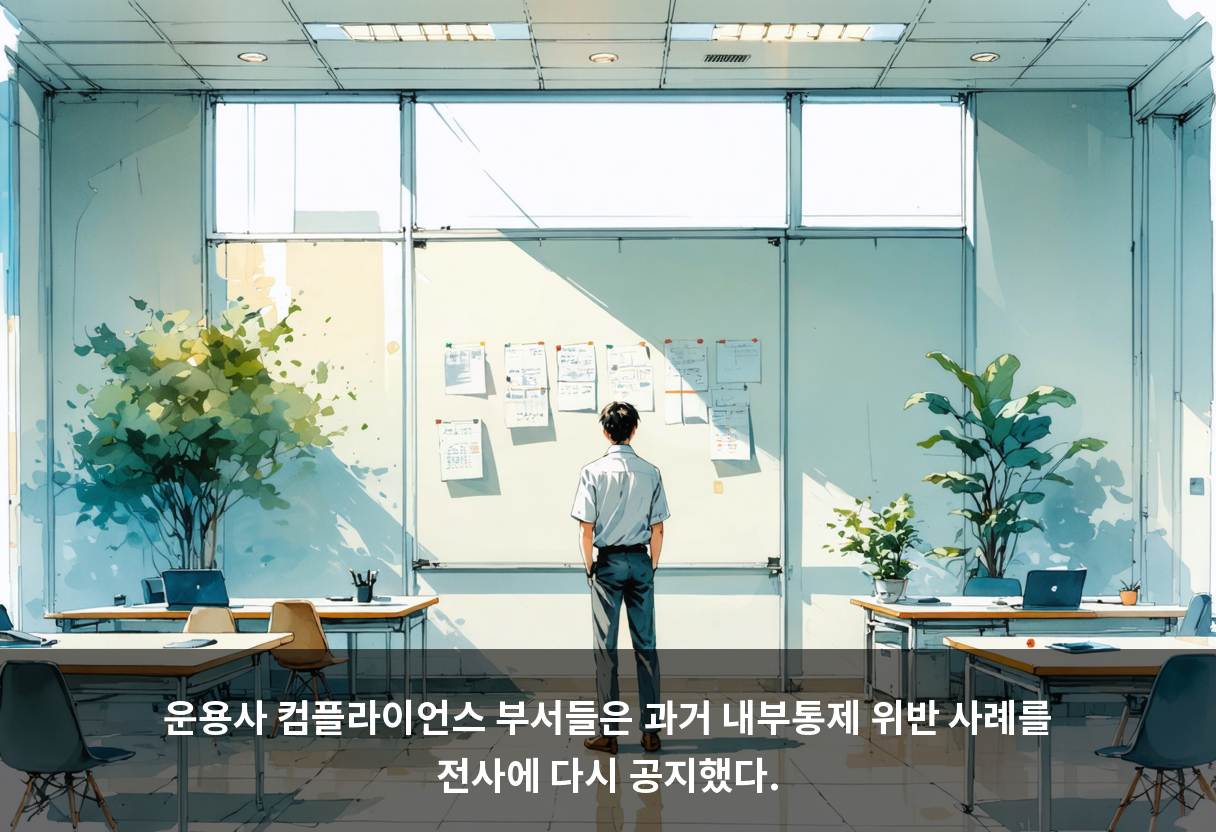 운용사 컴플라이언스 부서들은 과거 내부통제 위반 사례를 전사에 다시 공지했다.