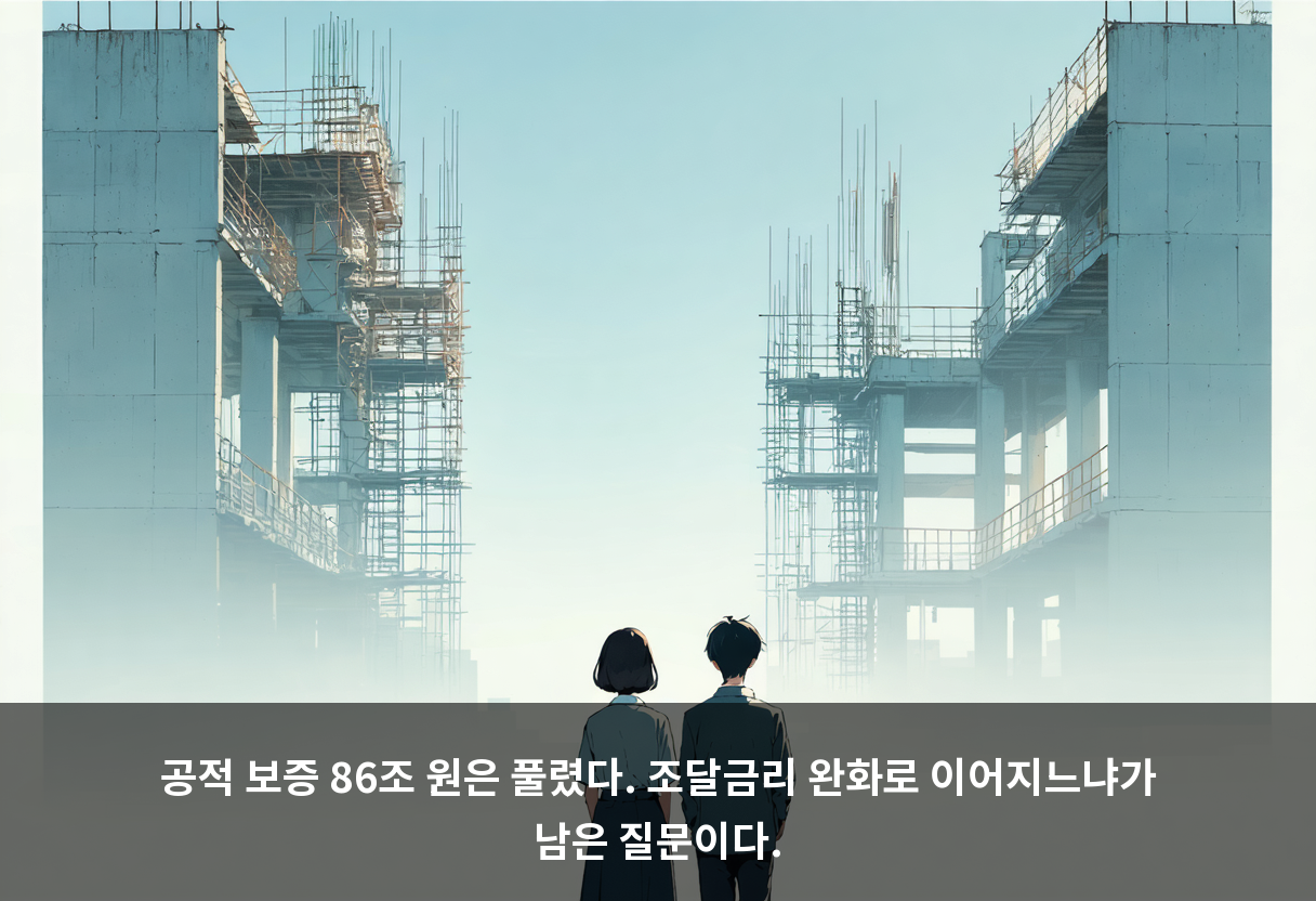 공적 보증 86조 원은 풀렸다. 조달금리 완화로 이어지느냐가 남은 질문이다.