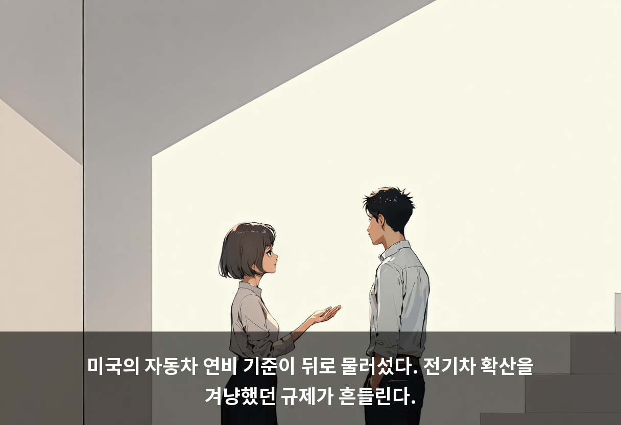 미국의 자동차 연비 기준이 뒤로 물러섰다. 전기차 확산을 겨냥했던 규제가 흔들린다.