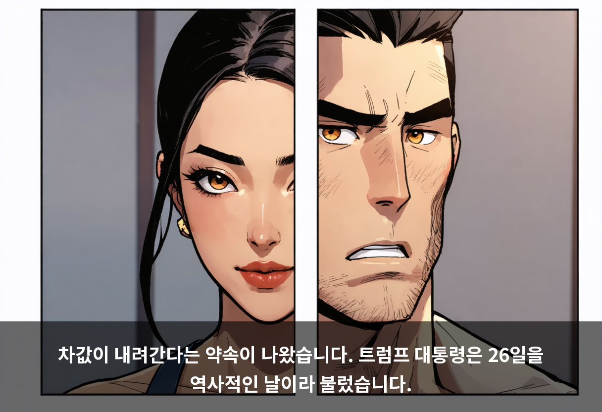 차값이 내려간다는 약속이 나왔습니다. 트럼프 대통령은 26일을 역사적인 날이라 불렀습니다.