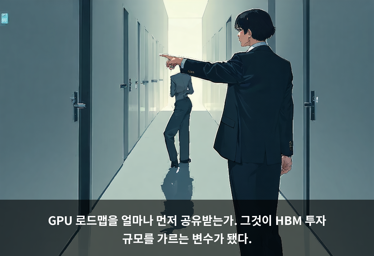 GPU 로드맵을 얼마나 먼저 공유받는가. 그것이 HBM 투자 규모를 가르는 변수가 됐다.
