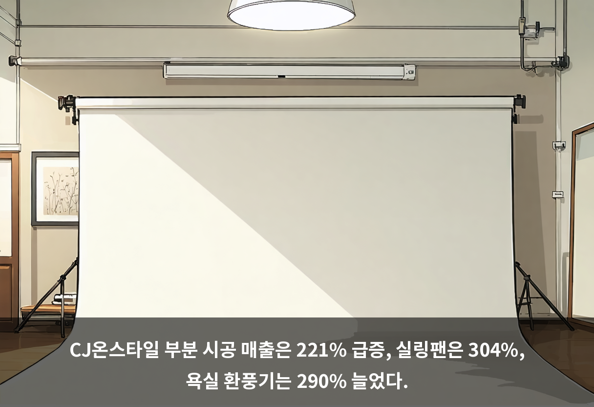 CJ온스타일 부분 시공 매출은 221% 급증, 실링팬은 304%, 욕실 환풍기는 290% 늘었다.