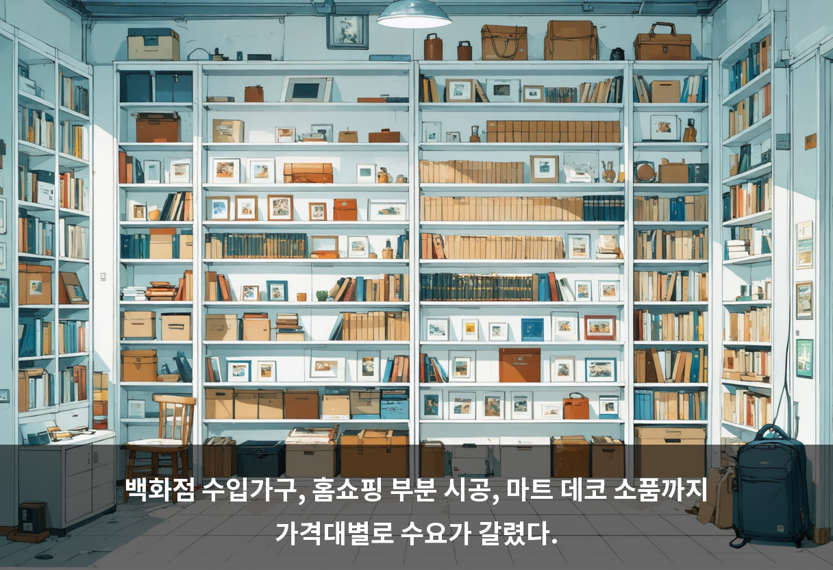 백화점 수입가구, 홈쇼핑 부분 시공, 마트 데코 소품까지 가격대별로 수요가 갈렸다.