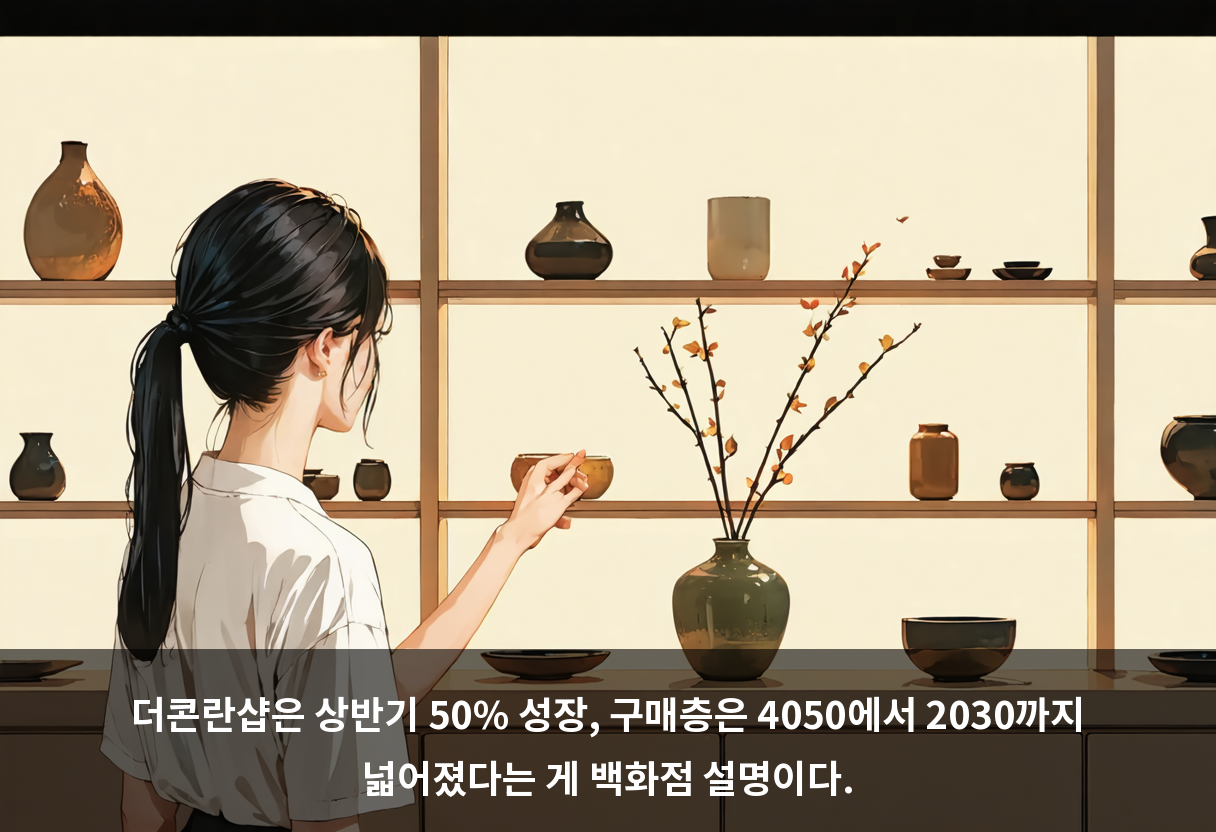 더콘란샵은 상반기 50% 성장, 구매층은 4050에서 2030까지 넓어졌다는 게 백화점 설명이다.