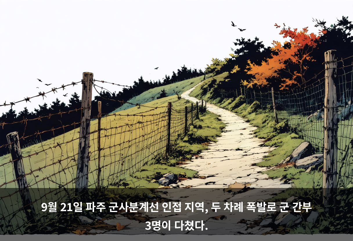 9월 21일 파주 군사분계선 인접 지역, 두 차례 폭발로 군 간부 3명이 다쳤다.