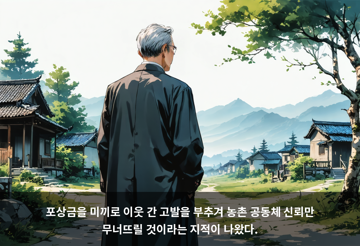 포상금을 미끼로 이웃 간 고발을 부추겨 농촌 공동체 신뢰만 무너뜨릴 것이라는 지적이 나왔다.