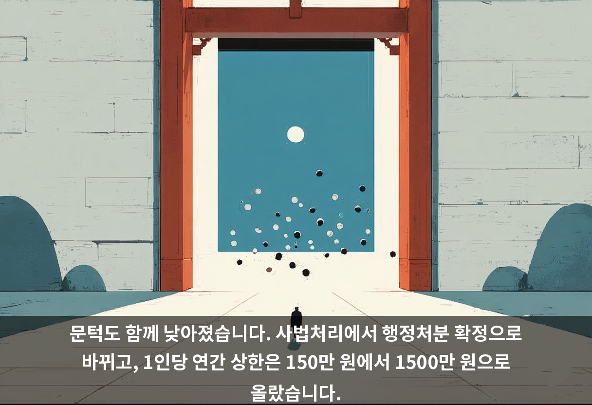 문턱도 함께 낮아졌습니다. 사법처리에서 행정처분 확정으로 바뀌고, 1인당 연간 상한은 150만 원에서 1500만 원으로 올랐습니다.