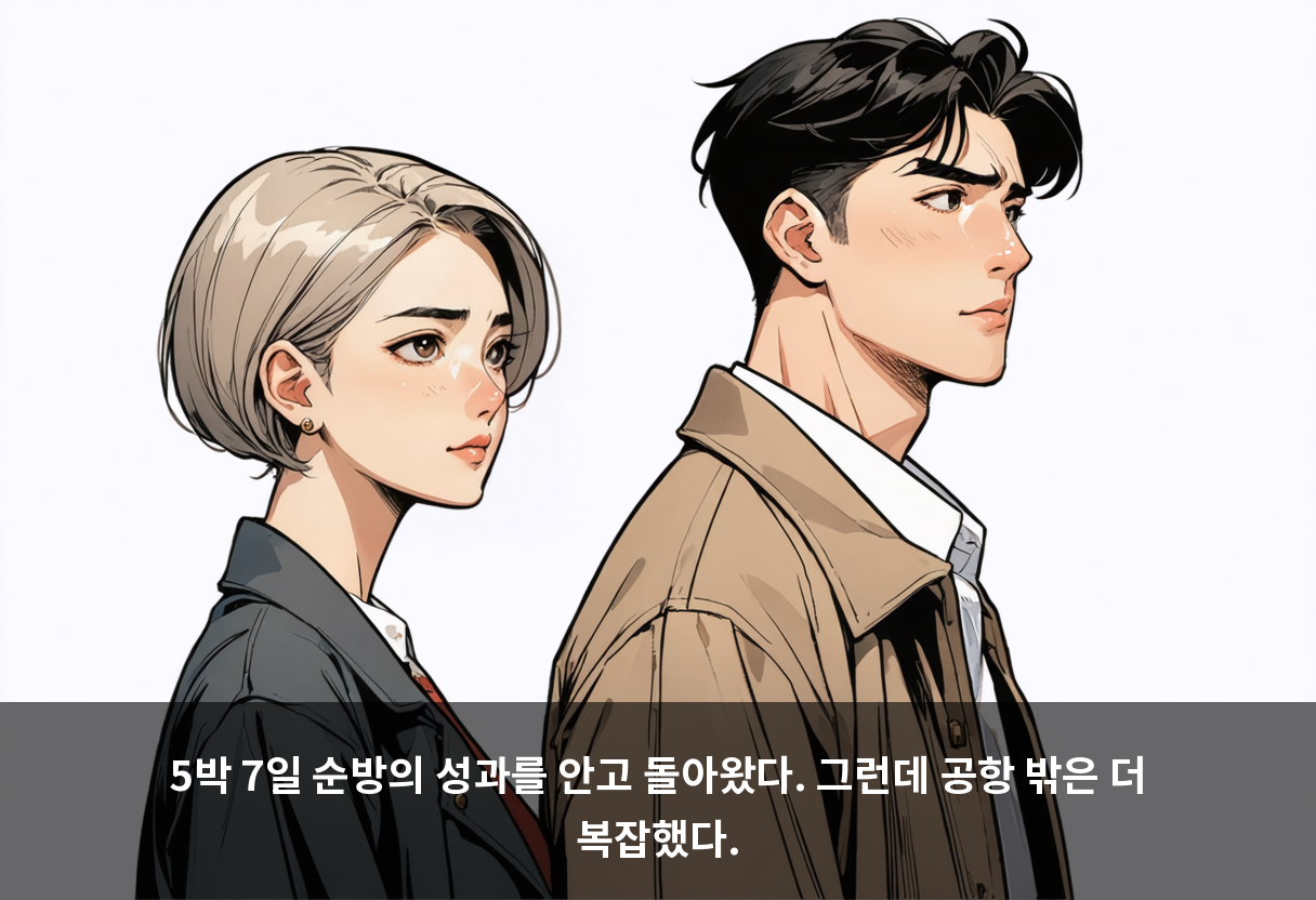 5박 7일 순방의 성과를 안고 돌아왔다. 그런데 공항 밖은 더 복잡했다.