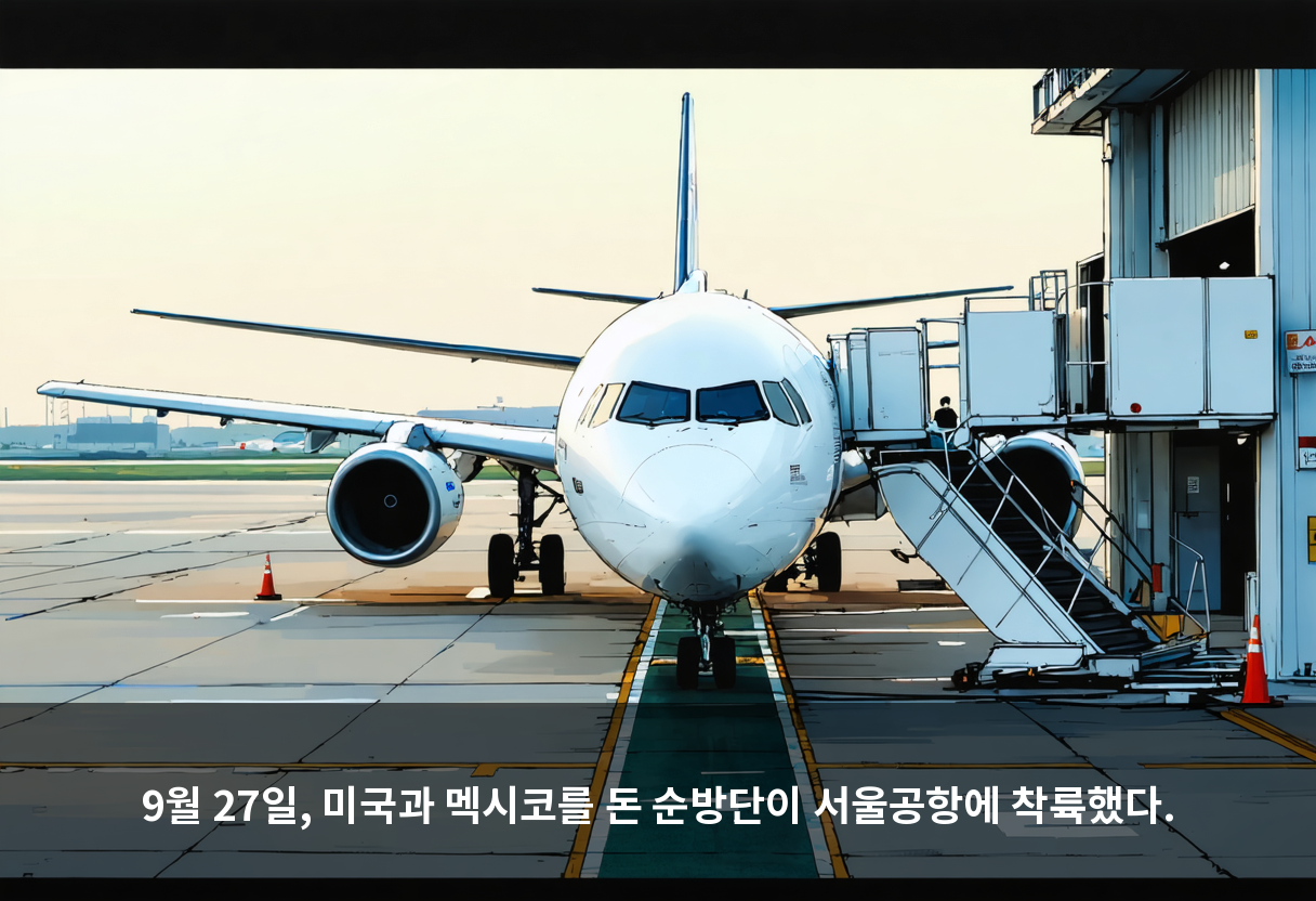 9월 27일, 미국과 멕시코를 돈 순방단이 서울공항에 착륙했다.