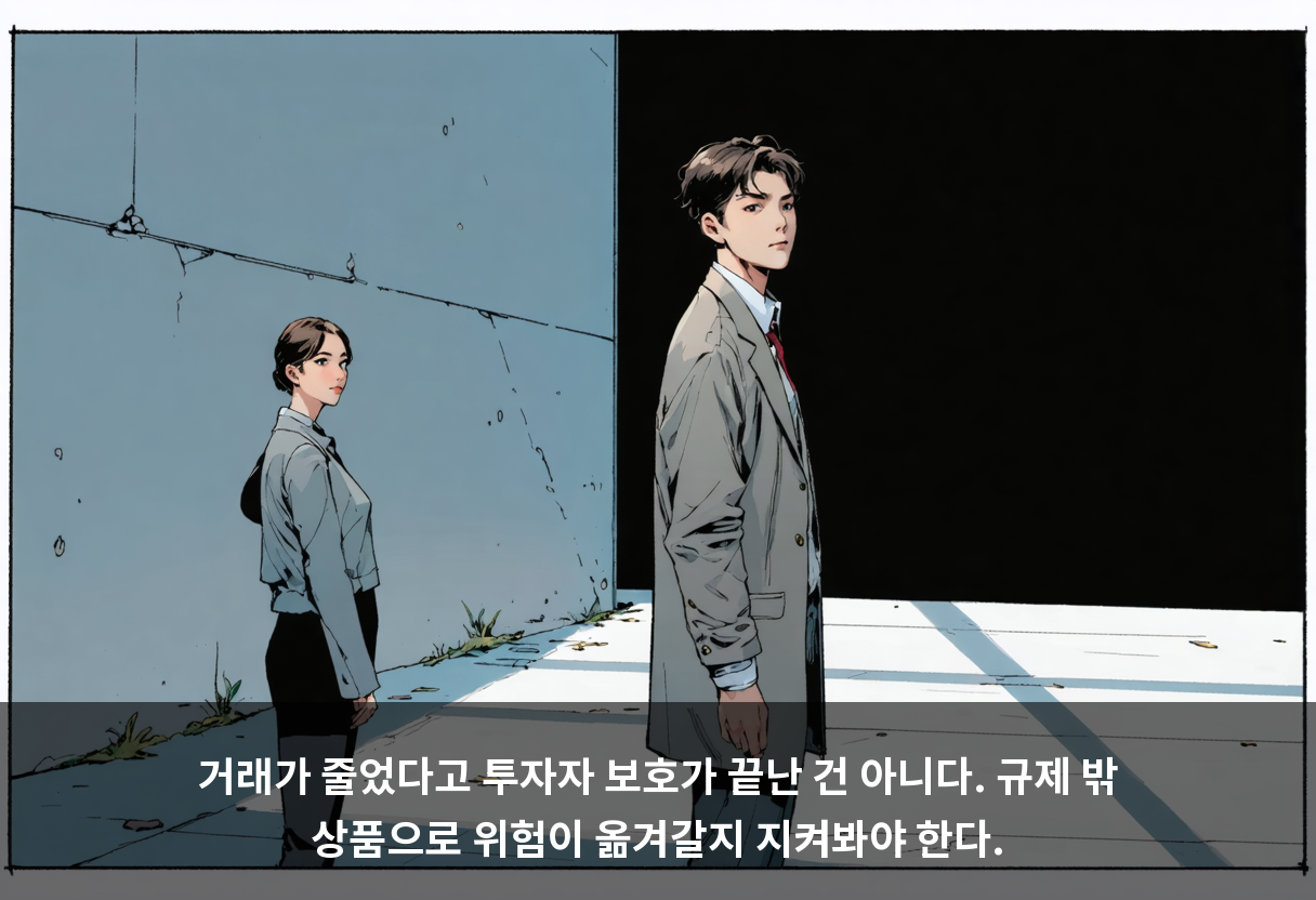 거래가 줄었다고 투자자 보호가 끝난 건 아니다. 규제 밖 상품으로 위험이 옮겨갈지 지켜봐야 한다.