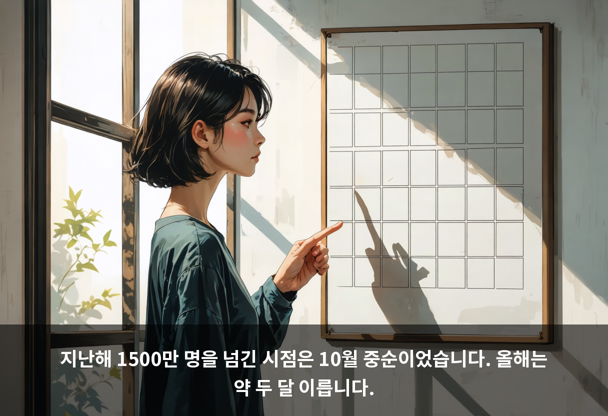 지난해 1500만 명을 넘긴 시점은 10월 중순이었습니다. 올해는 약 두 달 이릅니다.