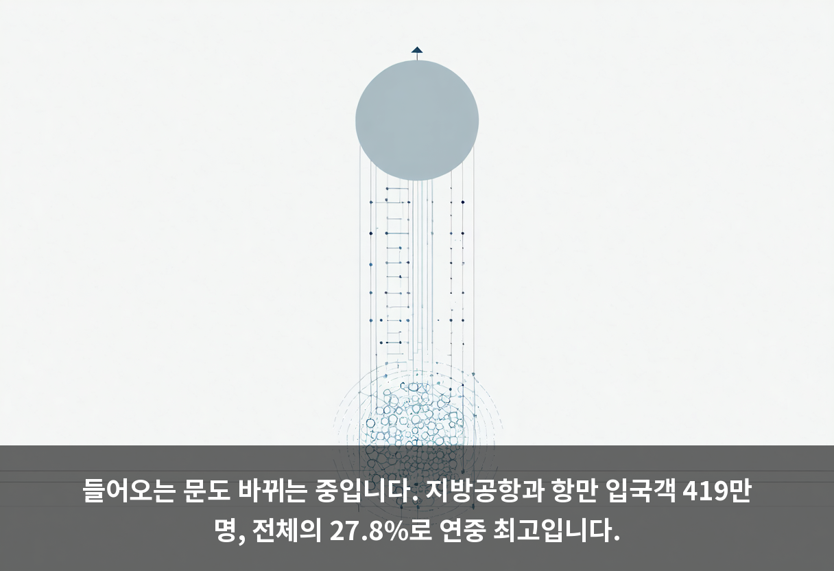 들어오는 문도 바뀌는 중입니다. 지방공항과 항만 입국객 419만 명, 전체의 27.8%로 연중 최고입니다.
