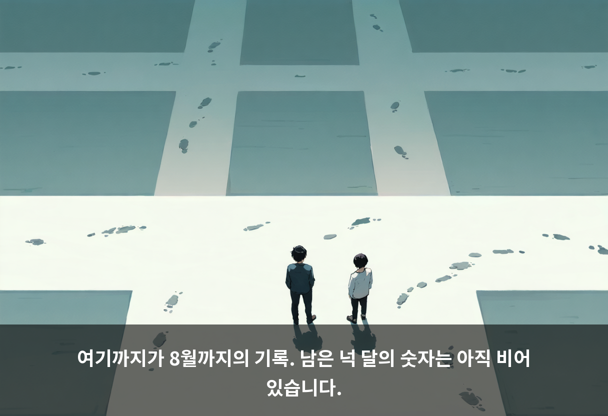 여기까지가 8월까지의 기록. 남은 넉 달의 숫자는 아직 비어 있습니다.